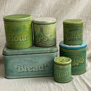 6 vintage ballonoff tin canisters lot